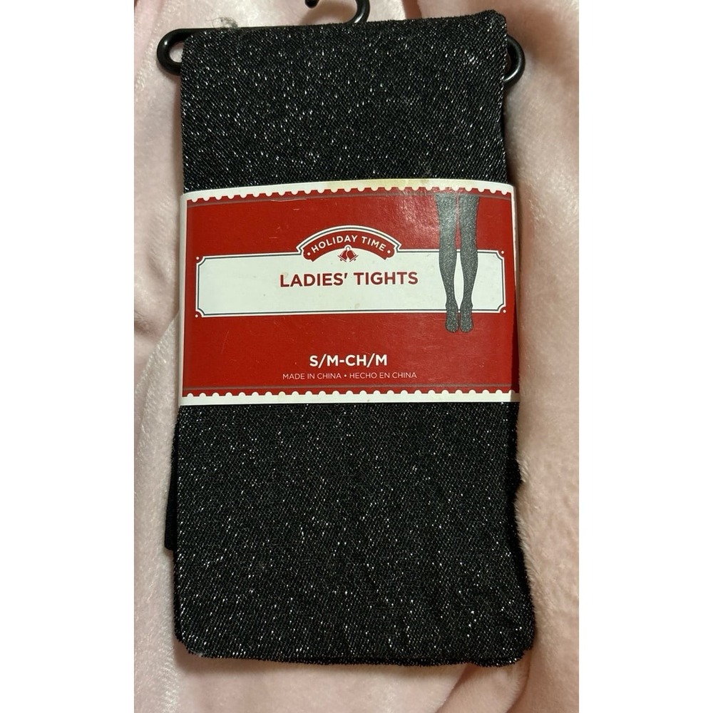 NEW Holiday Time Ladie's Black Sparkle Tights, Small/Medium (90-130lbs)